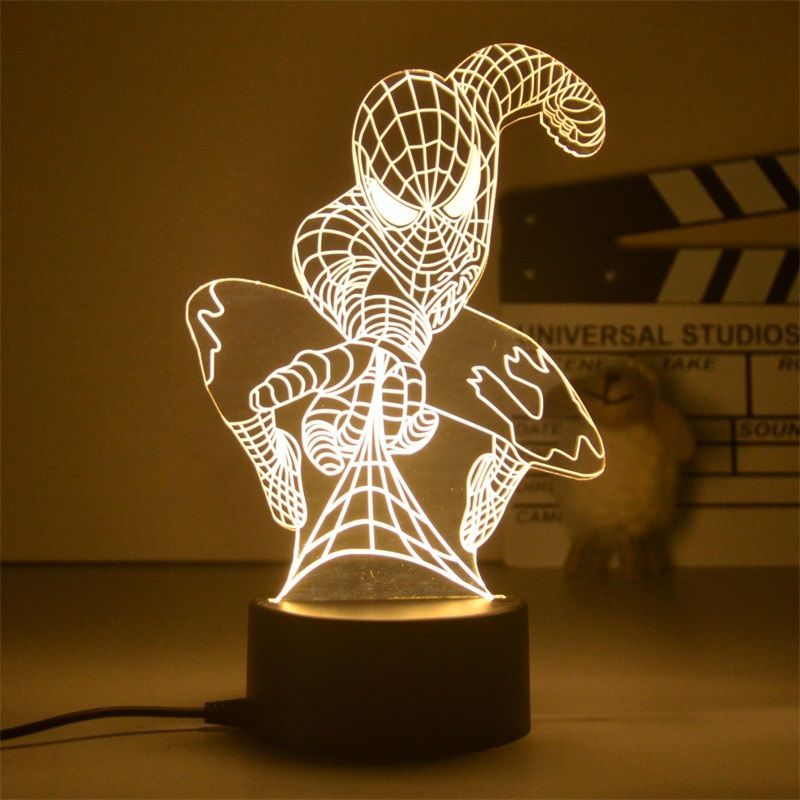 Disney Marvel Night Lights 3D Spiderman Ironman Deadpool Thor Hulk Action Figures The Avengers LED Lamp Decor Boyfriend Gift