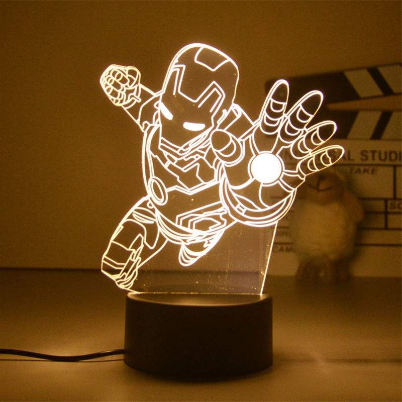 Disney Marvel Night Lights 3D Spiderman Ironman Deadpool Thor Hulk Action Figures The Avengers LED Lamp Decor Boyfriend Gift