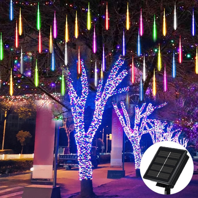 Solar LED Meteor Shower Rain Lights Holiday String Lights Waterproof Garden Light 8 Tubes 144 Leds Christmas Wedding Decoration.