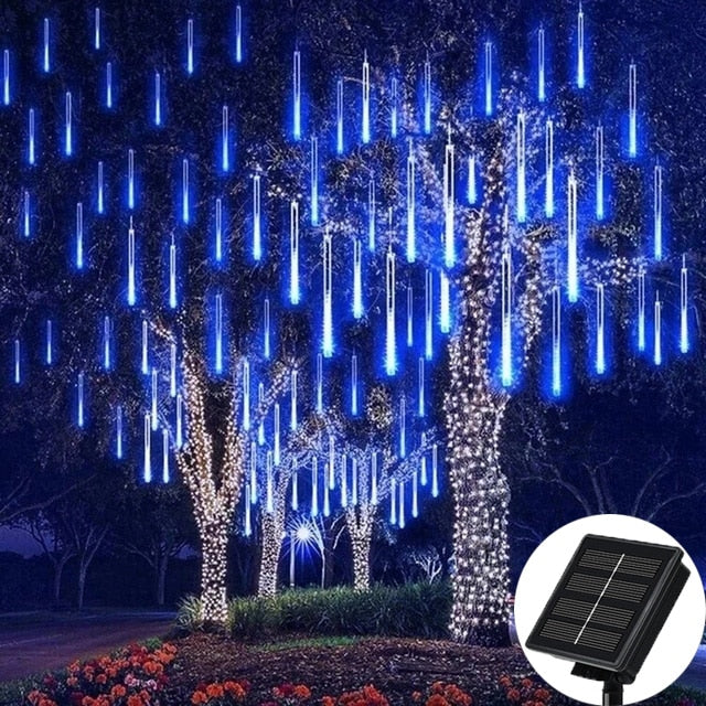 Solar LED Meteor Shower Rain Lights Holiday String Lights Waterproof Garden Light 8 Tubes 144 Leds Christmas Wedding Decoration.