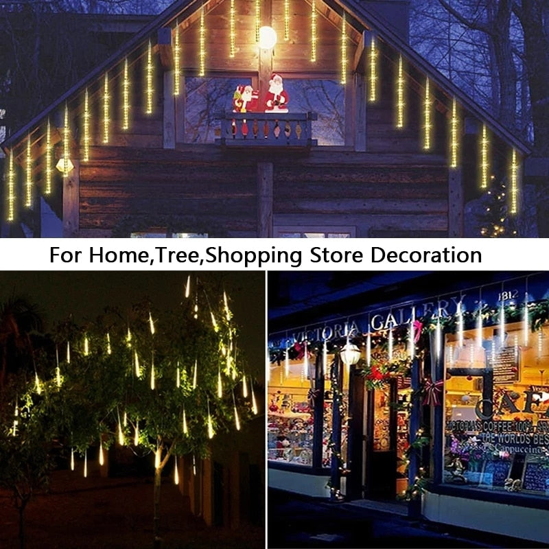 Solar LED Meteor Shower Rain Lights Holiday String Lights Waterproof Garden Light 8 Tubes 144 Leds Christmas Wedding Decoration.