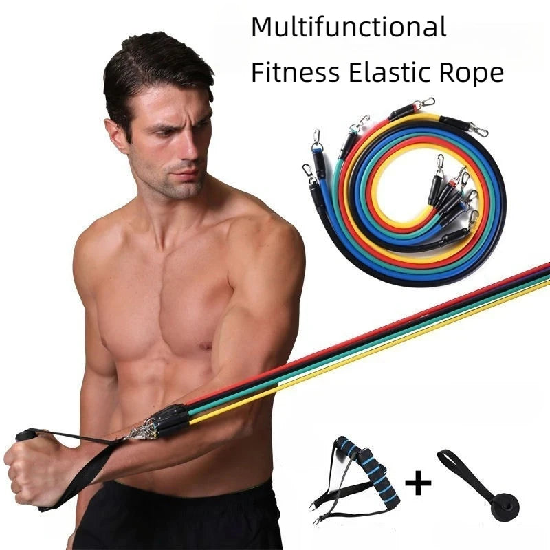 11pcs/Set Pull Rope Resistance Bands Portable Fitness Equipment Ankle Strap Chest Expander Elastic Exercise Band Set Latex Tubes