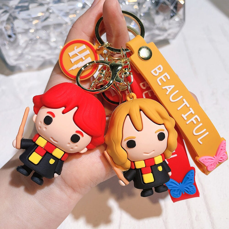 Q Version Harri Keychains Cartoon Figures Ron Weaslees Hermioned Dolls Keychain Action Figure Bag Pendant Kids Toys Gifts