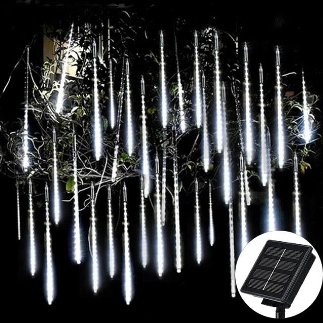 Solar LED Meteor Shower Rain Lights Holiday String Lights Waterproof Garden Light 8 Tubes 144 Leds Christmas Wedding Decoration.