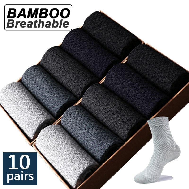 10 pares/lote Meias masculinas de fibra de bambu Respirável