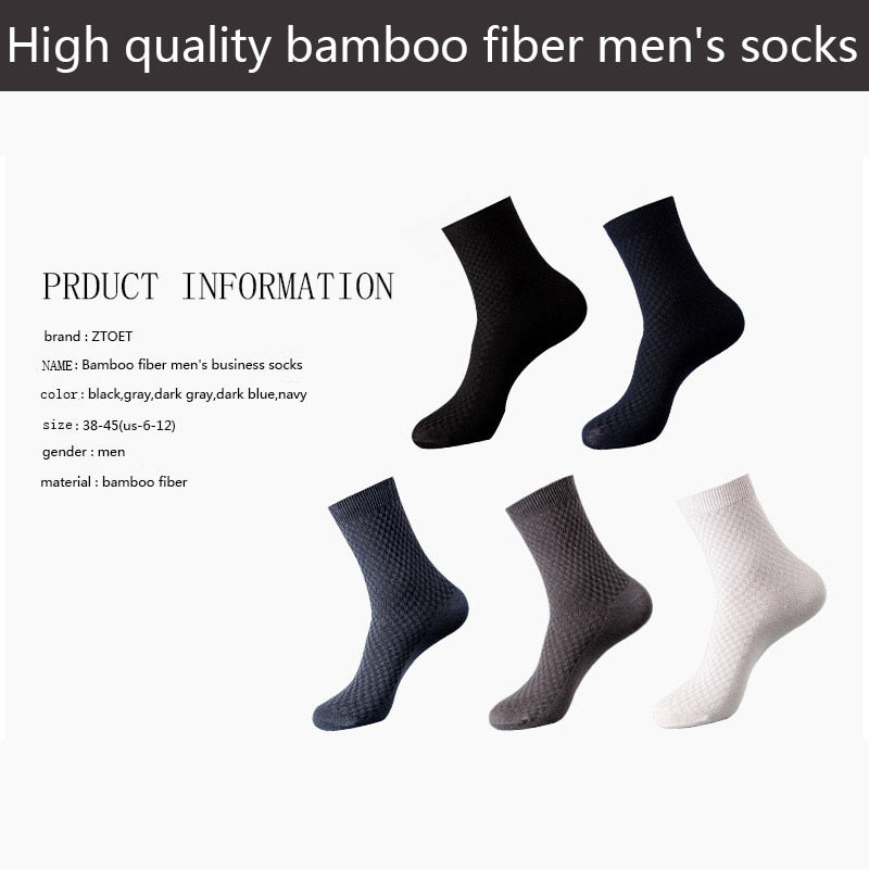 10 pares/lote Meias masculinas de fibra de bambu Respirável