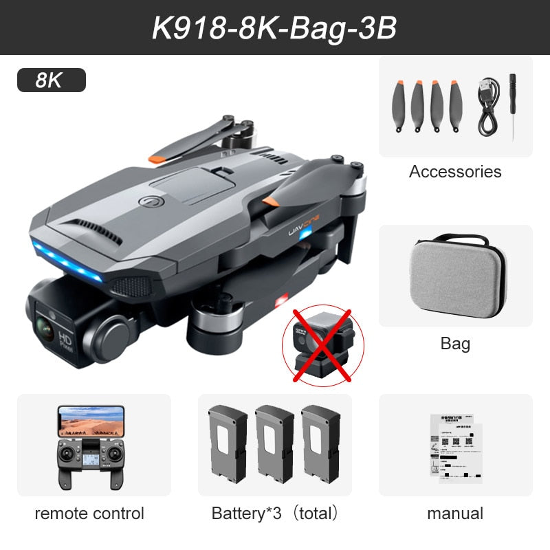 2023 New K918 MAX GPS Drone 4K Professional Obstacle Avoidance 8K DualHD Camera Brushless Foldable Quadcopter RC Distance 1200M