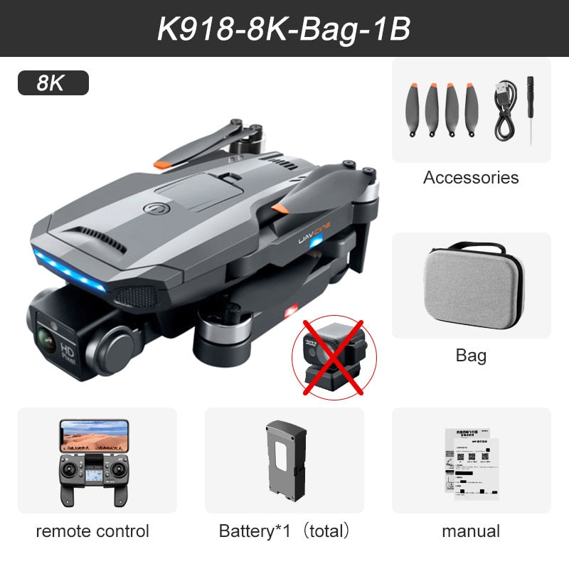 2023 New K918 MAX GPS Drone 4K Professional Obstacle Avoidance 8K DualHD Camera Brushless Foldable Quadcopter RC Distance 1200M