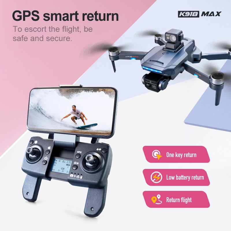 2023 New K918 MAX GPS Drone 4K Professional Obstacle Avoidance 8K DualHD Camera Brushless Foldable Quadcopter RC Distance 1200M