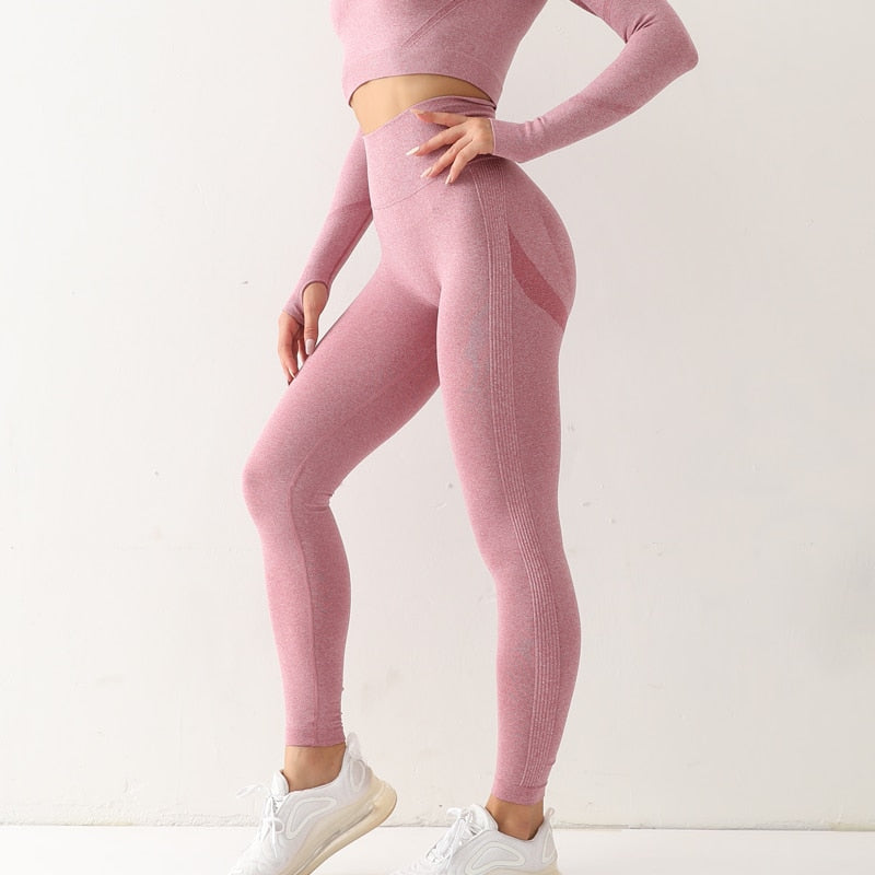 Leggings esportivas femininas sem costura de cintura alta