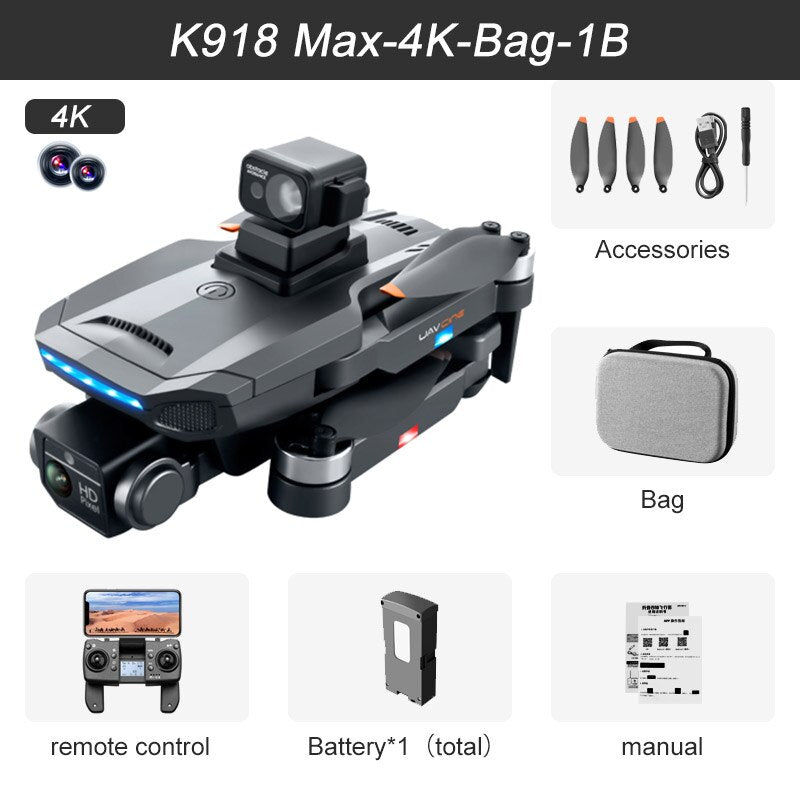 2023 New K918 MAX GPS Drone 4K Professional Obstacle Avoidance 8K DualHD Camera Brushless Foldable Quadcopter RC Distance 1200M