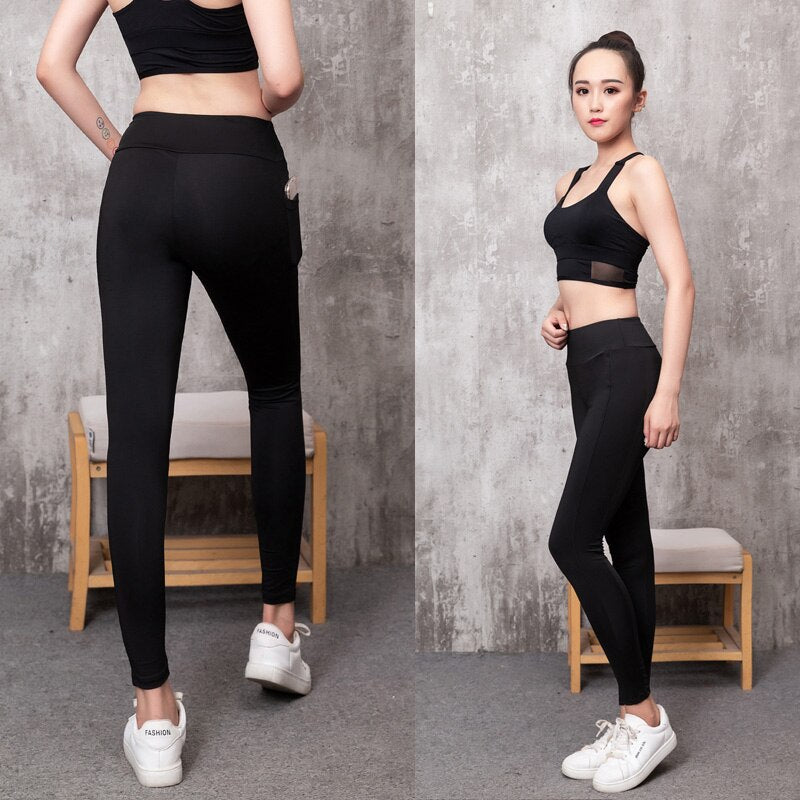 Leggings cintura alta com bolso fitness corrida esportes secagem rápida