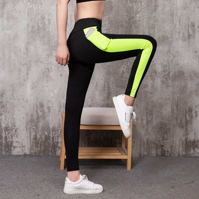 Leggings cintura alta com bolso fitness corrida esportes secagem rápida