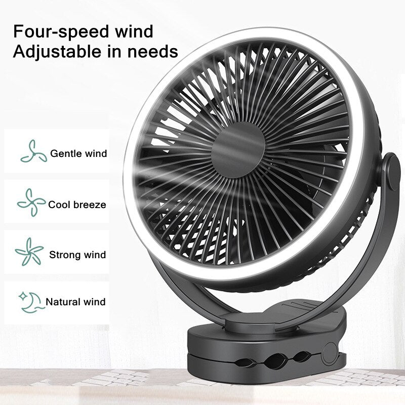 Mini Portable Electric Fan 10000mAh Battery USB Rechargeable Camping Ceiling Clip Fan With LED Table Lamp Air Cooling Ventilador