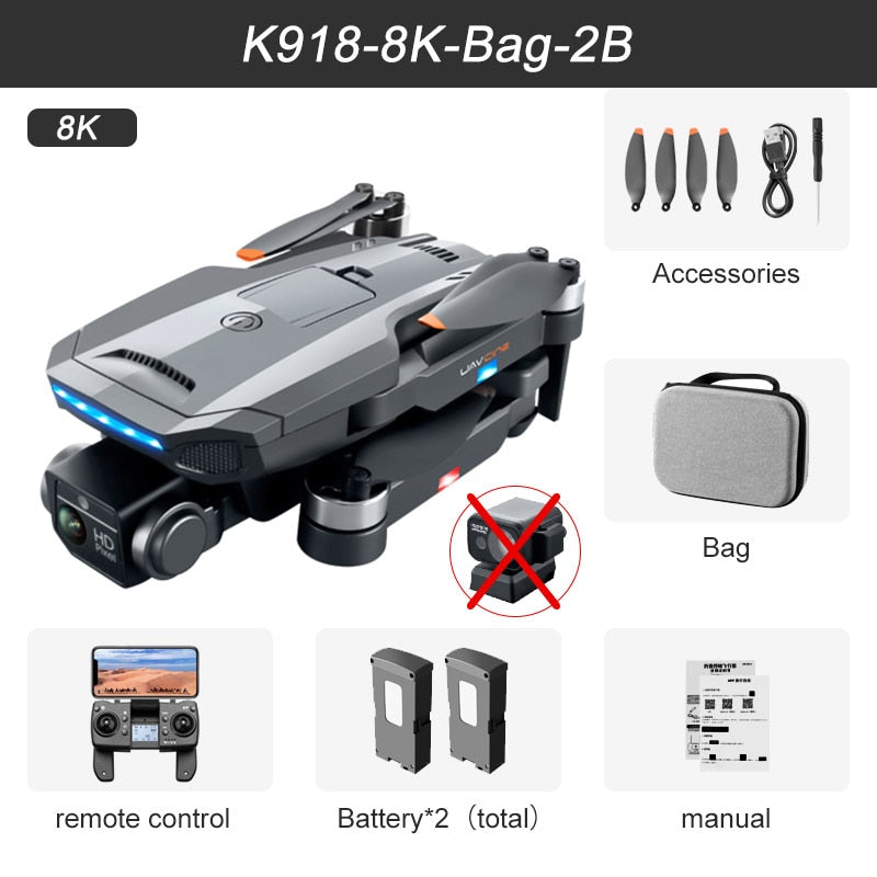 2023 New K918 MAX GPS Drone 4K Professional Obstacle Avoidance 8K DualHD Camera Brushless Foldable Quadcopter RC Distance 1200M