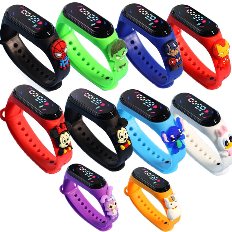 Relógios Moda Mickey Crianças Relógios Para Meninas Pulseira Eletrônica Esportes Touch LED Spiderman Boneca Relógio Infantil Relógio Feminino À Prova D' Água