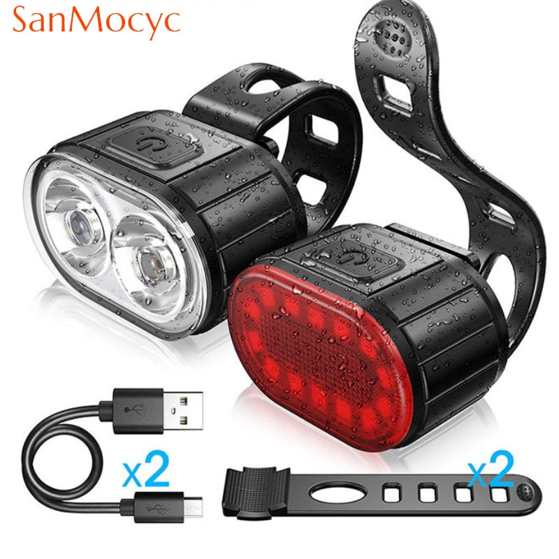 Conjunto Luz de farol para ciclismo com carga USB MTB  à prova d'água LED